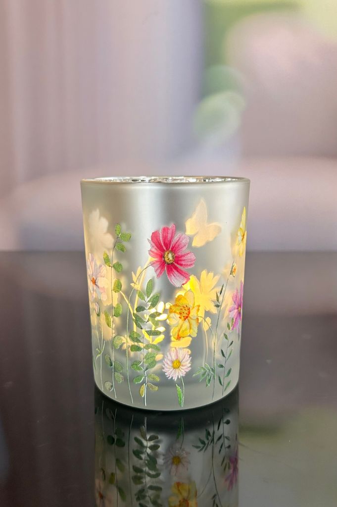 Windlicht Blumen Glas