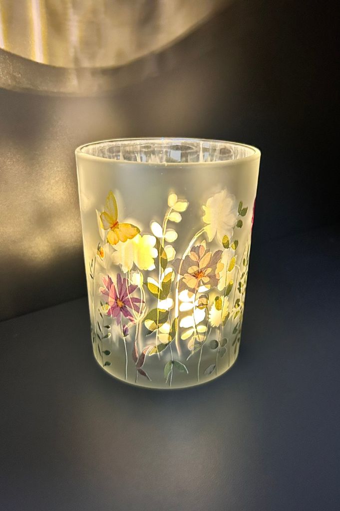 Windlicht Blumen Glas