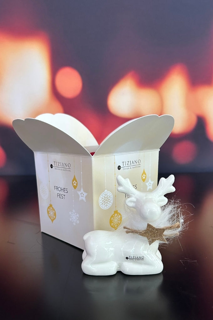 Würfelbox Deko Rentier Lars sitzend creme-weiß