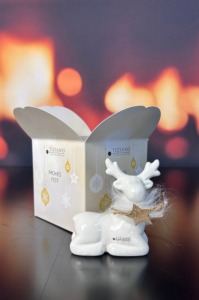 Würfelbox Deko Rentier Lars sitzend creme-weiß