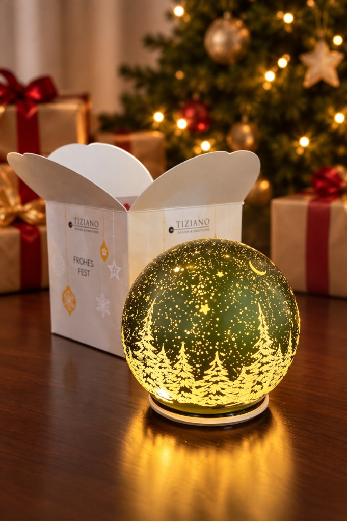 Würfelbox Kugel LED Winter 10cm grün