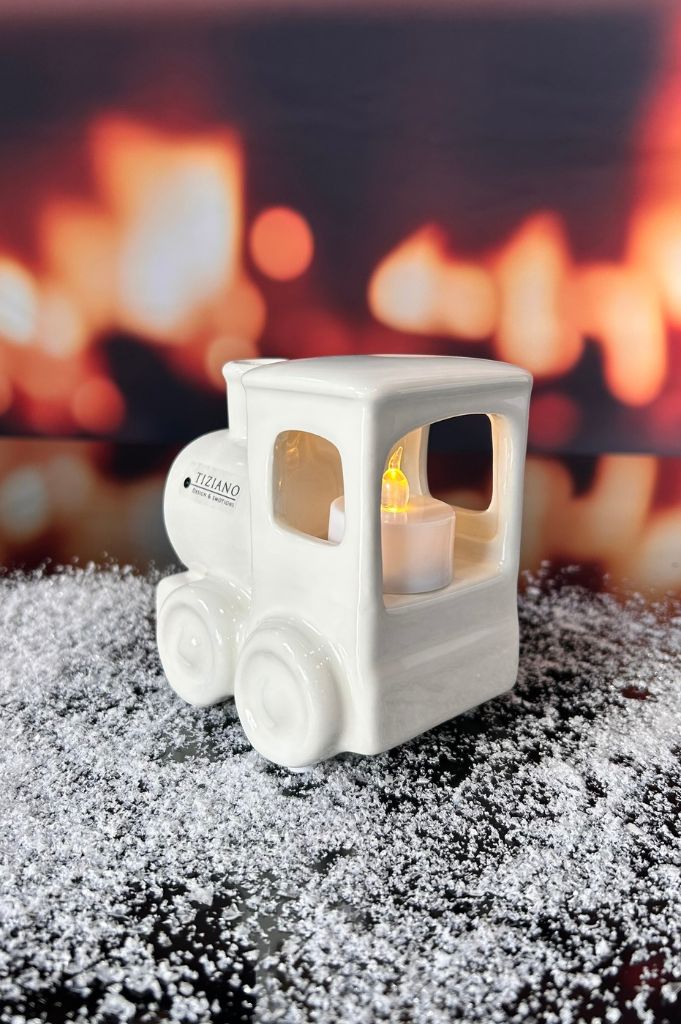 D15 Deko Zug Jim mit LED Teelicht 11cm creme-weiß