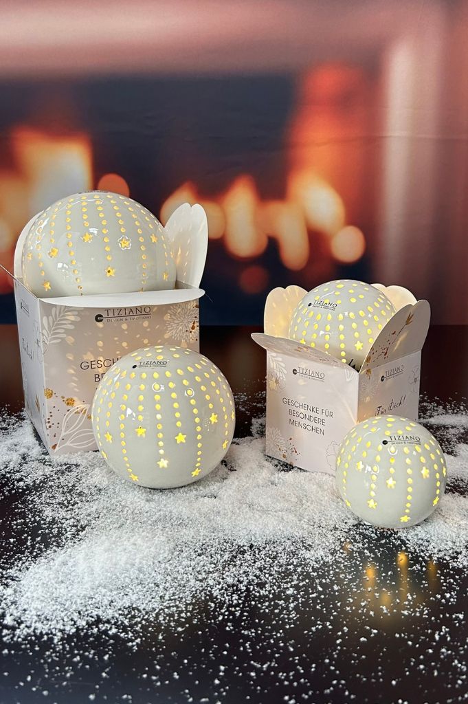 Würfelbox Deko Kugel Calante Stern LED creme-weiß