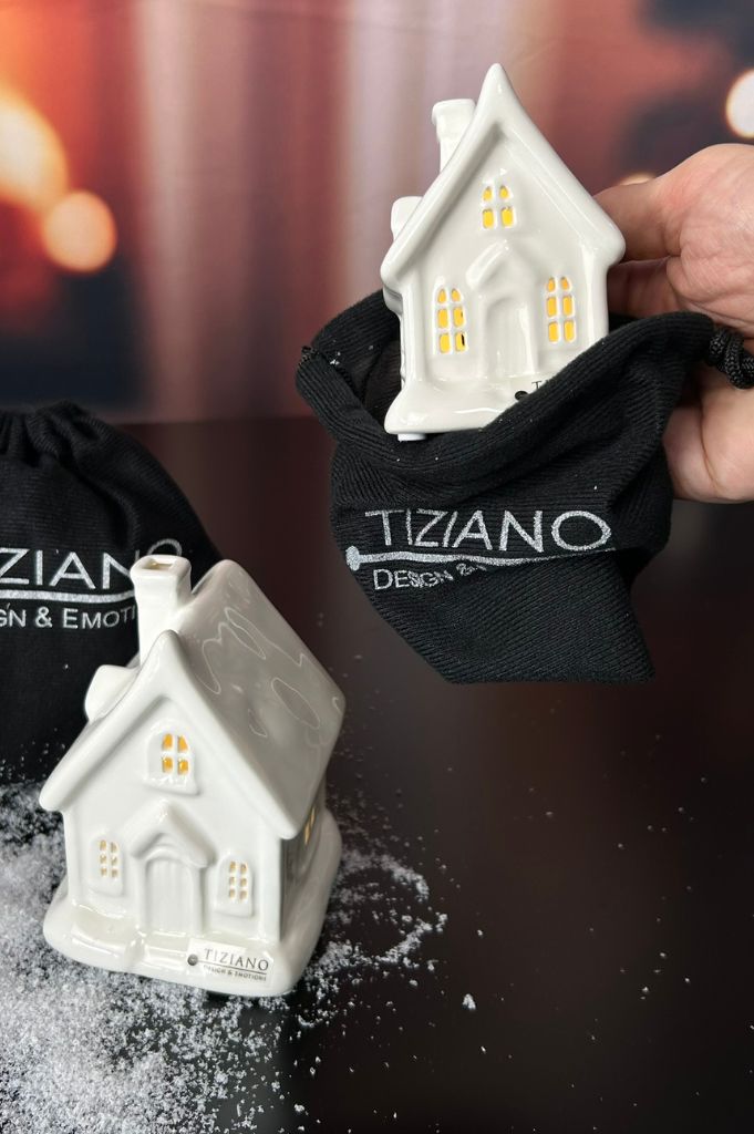 Geschenksäckchen Deko Haus Cascata LED mit Schnee
