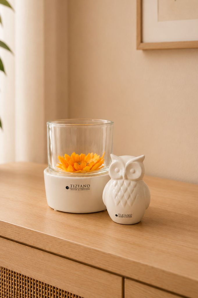 Dekoset Castello mit Eule Aurelia creme-weiß