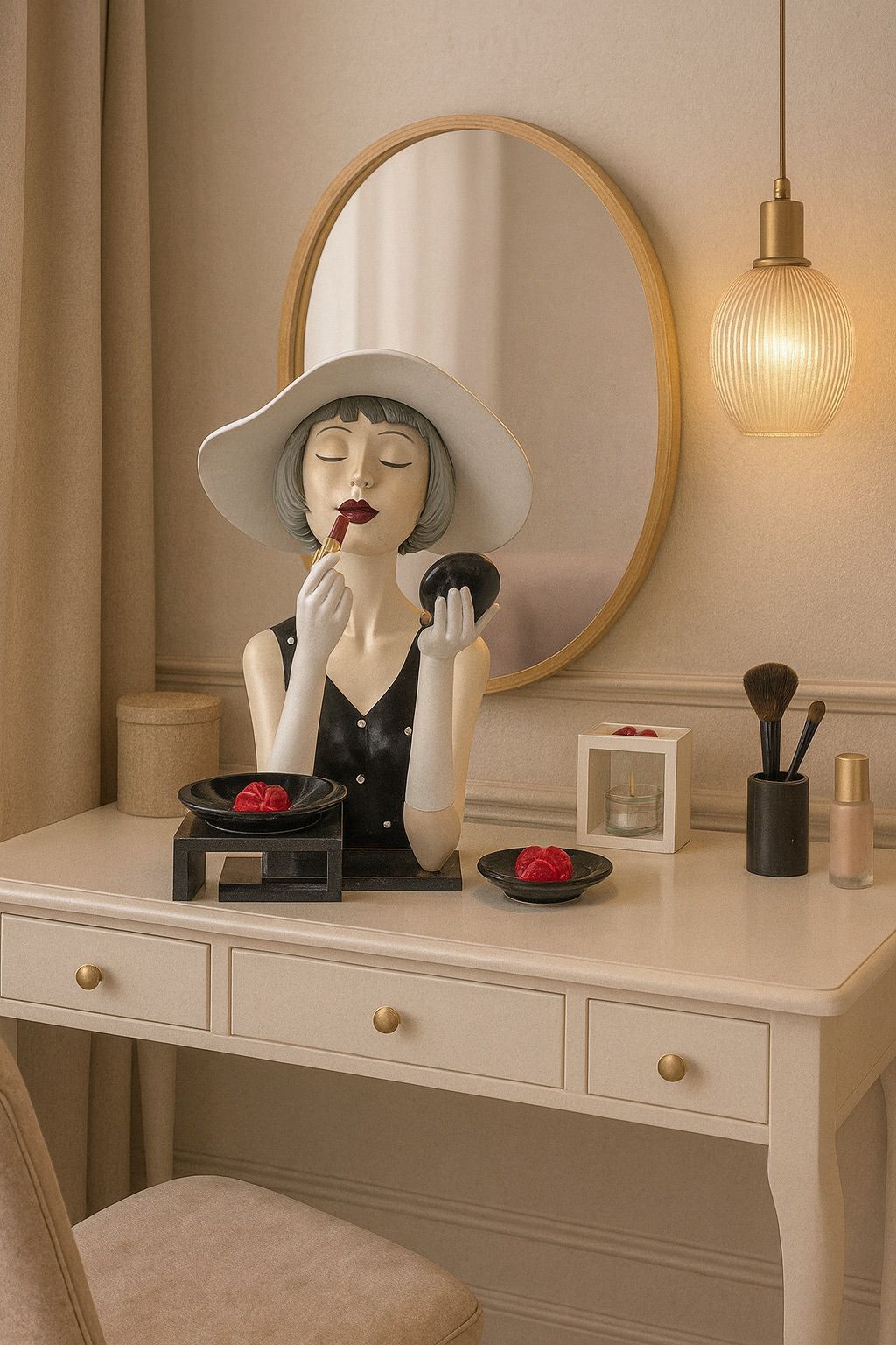 Deko Büste Dame 30cm mit Lippenstift schwarz/weiß