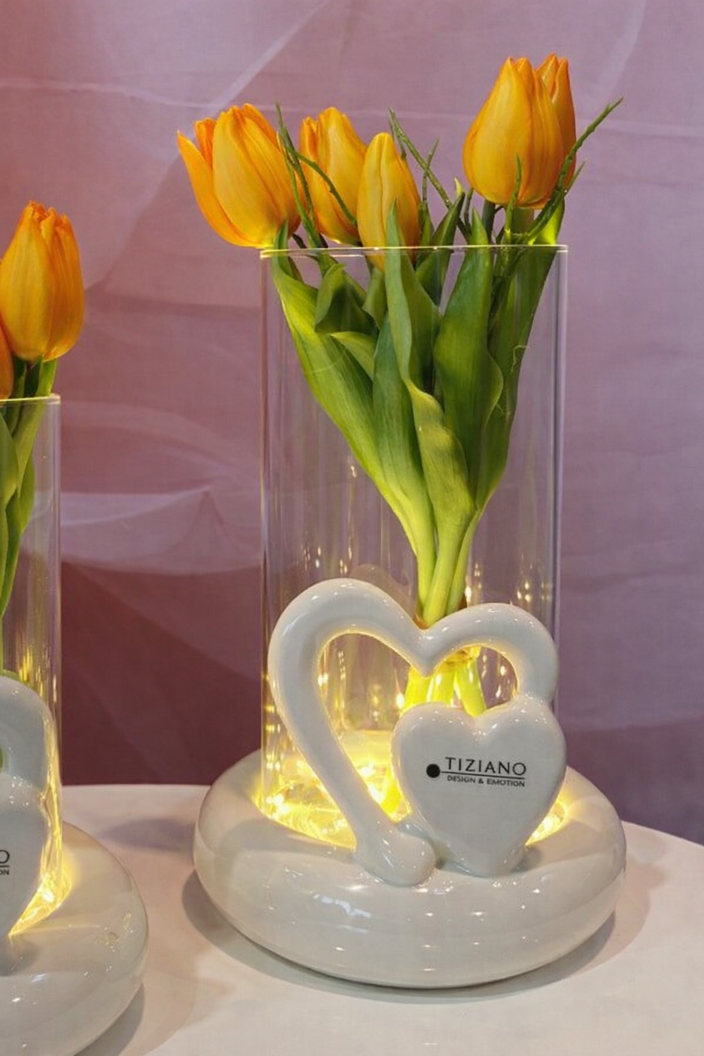 Dekoset Vase Venezia LED mit Tulpen