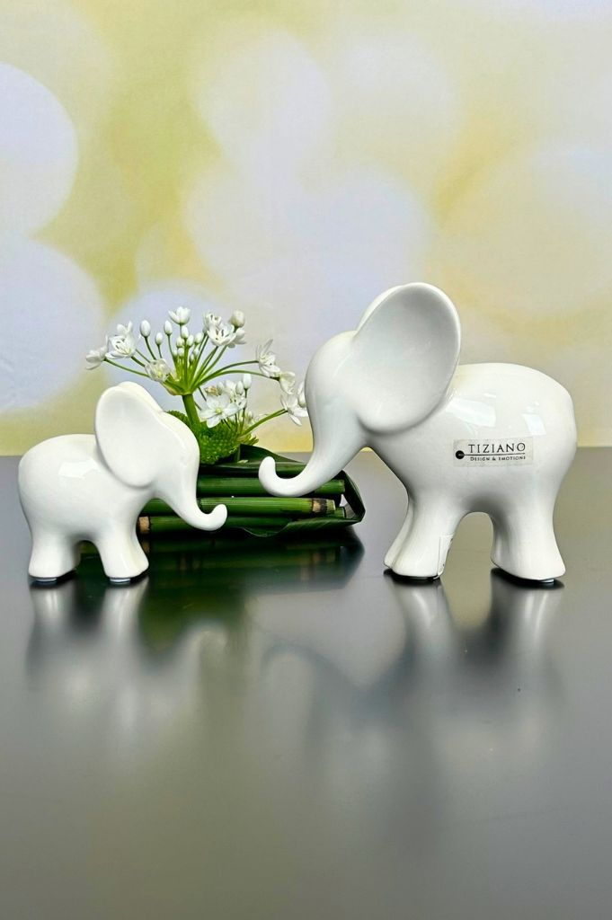 Deko Elefant Leon stehend weiß-creme
