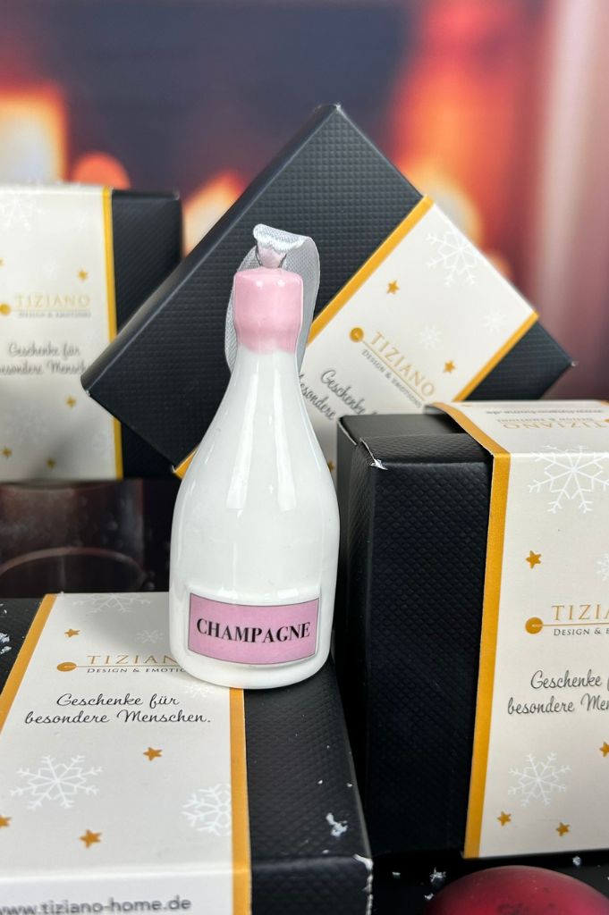 Deko Baumhänger Sektfllasche Festa 8,5cm dekoriert
