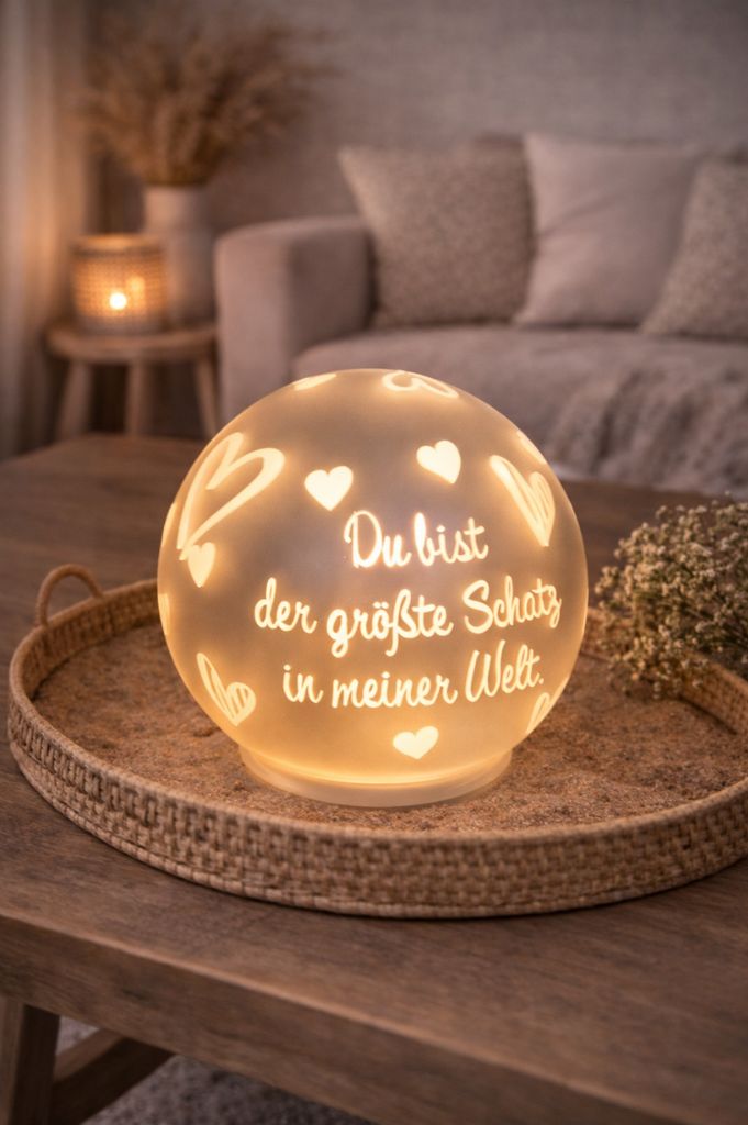 LED Glaskugel Roviano 13cm Du bist der größte Schatz