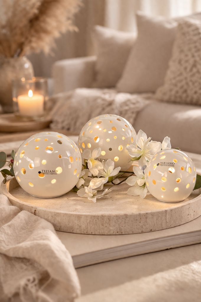 Dekoset Lampe Salvati creme mit Lichtkugeln Padova