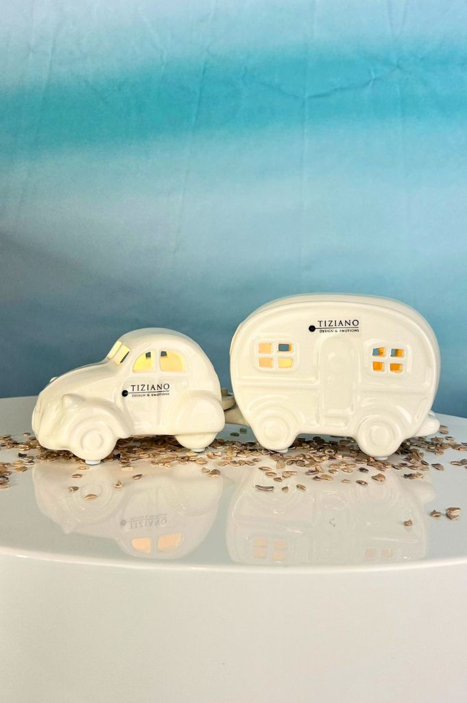 Set Auto Ente Milo+Wohnwagen Casina creme-weiß