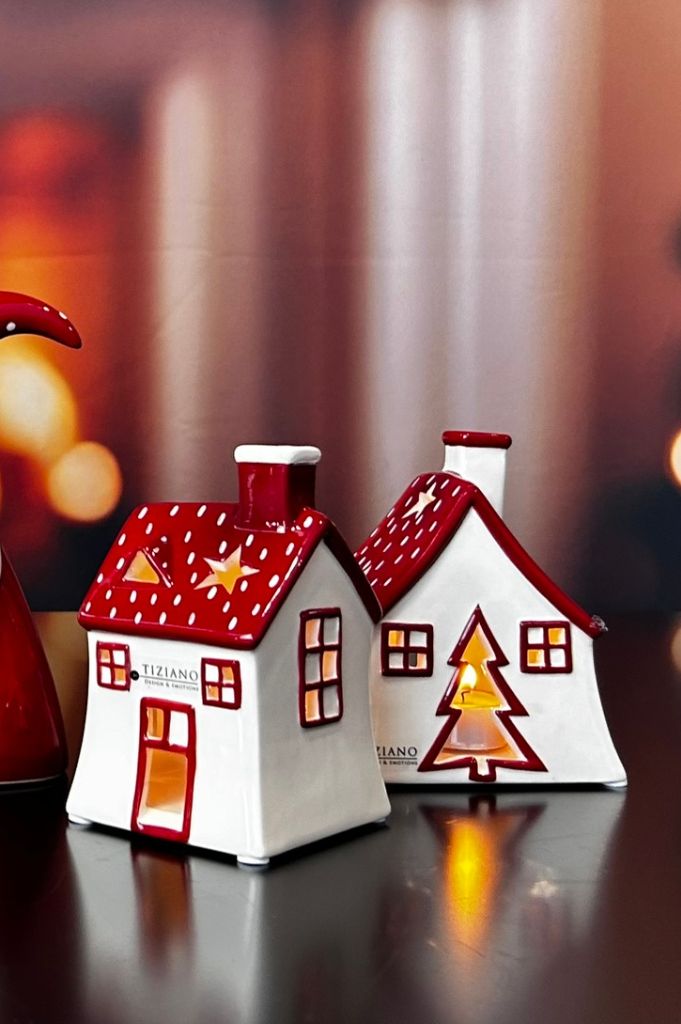 Deko Teelichthaus Oliveto rot/creme-weiß