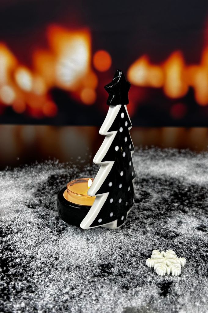 Deko Teelicht Piccolumi mit Bäumen schwarz/creme-weiß