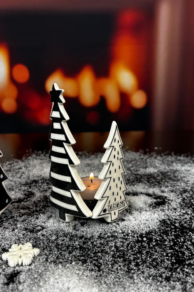 Deko Teelicht Piccolumi mit Bäumen schwarz/creme-weiß