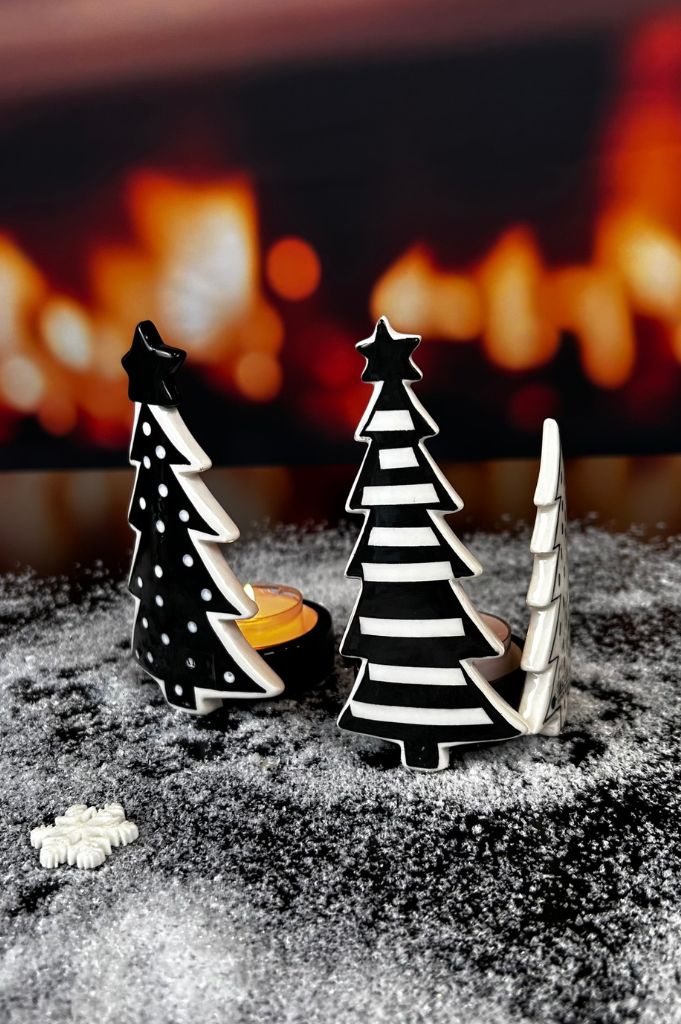 Deko Teelicht Piccolumi mit Bäumen schwarz/creme-weiß