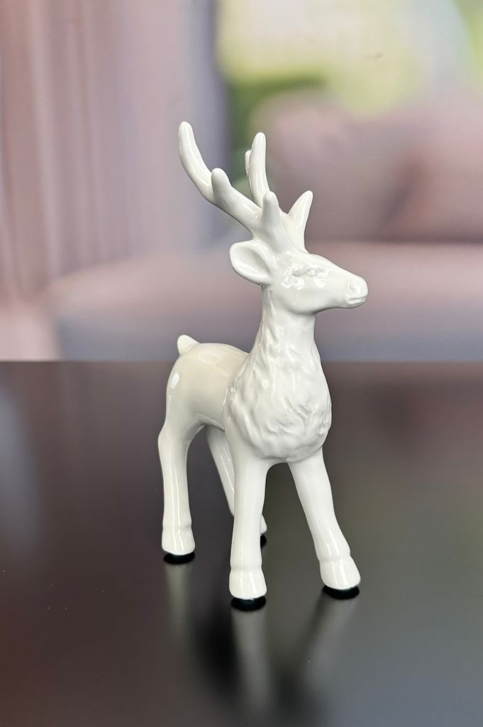 Deko Hirsch Robin stehend creme