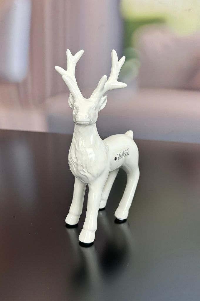 Deko Hirsch Robin stehend creme