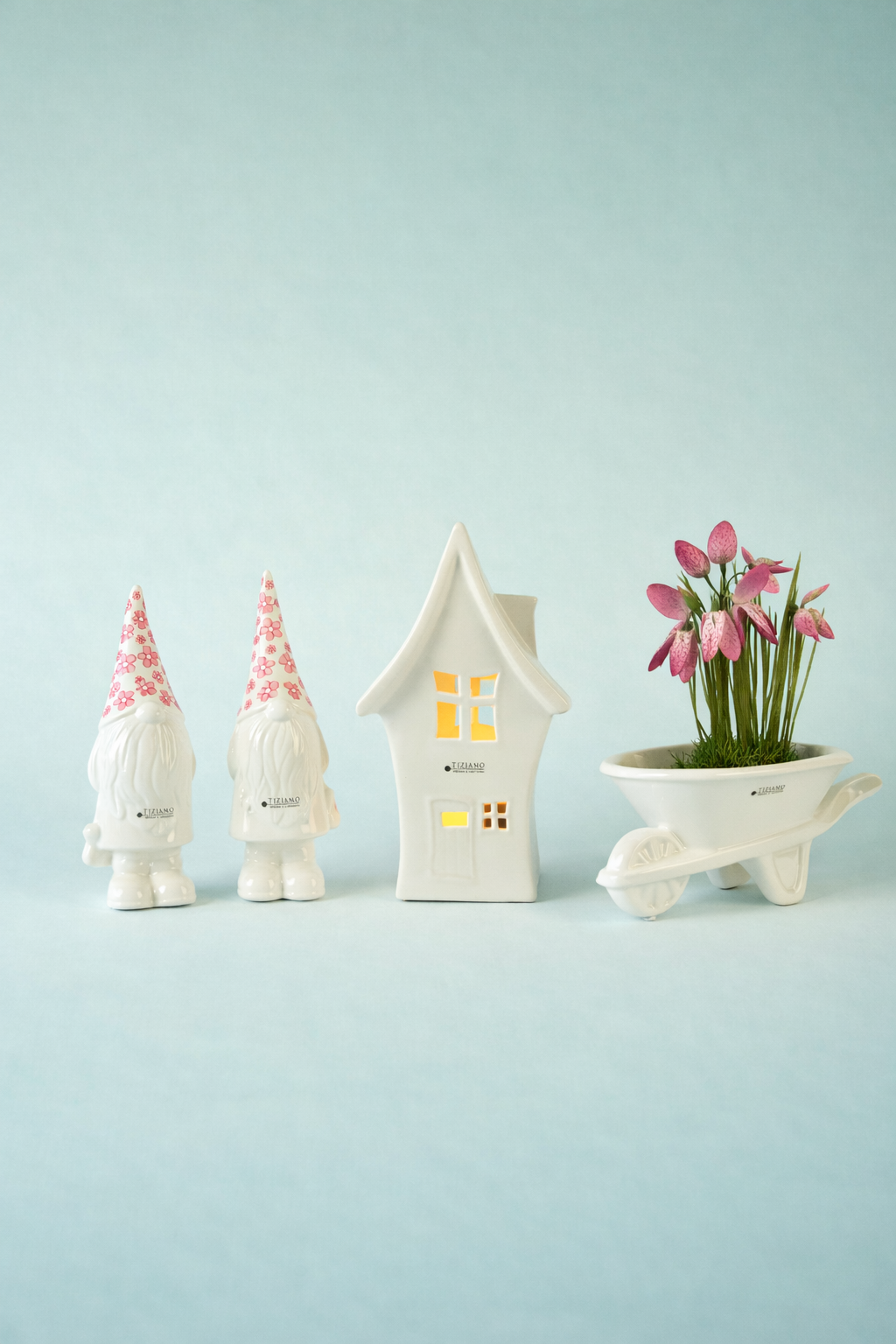 Dekoset blumige Zwergenidylle rosa