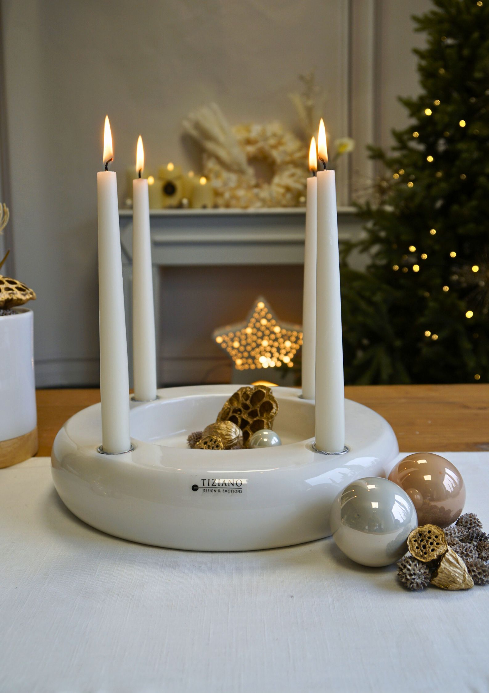 Adventskranz Seletti 30cm in zwei Varianten creme-weiß