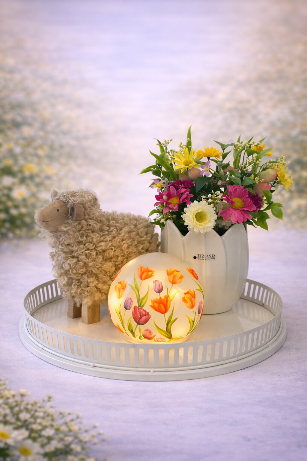 Dekoset Wollschaf und LED Kugel Tulpenliebe