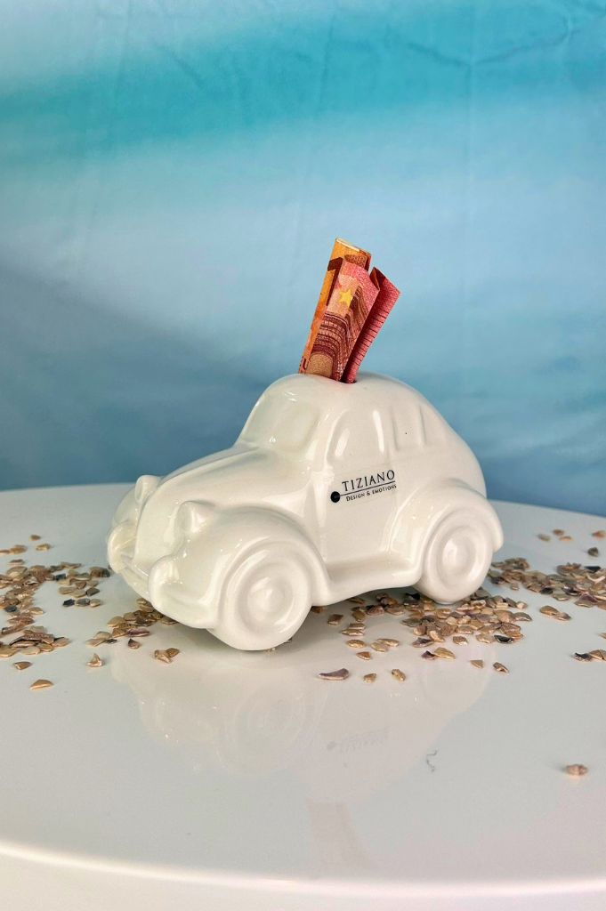 Spardose Auto Soldo 13cm creme