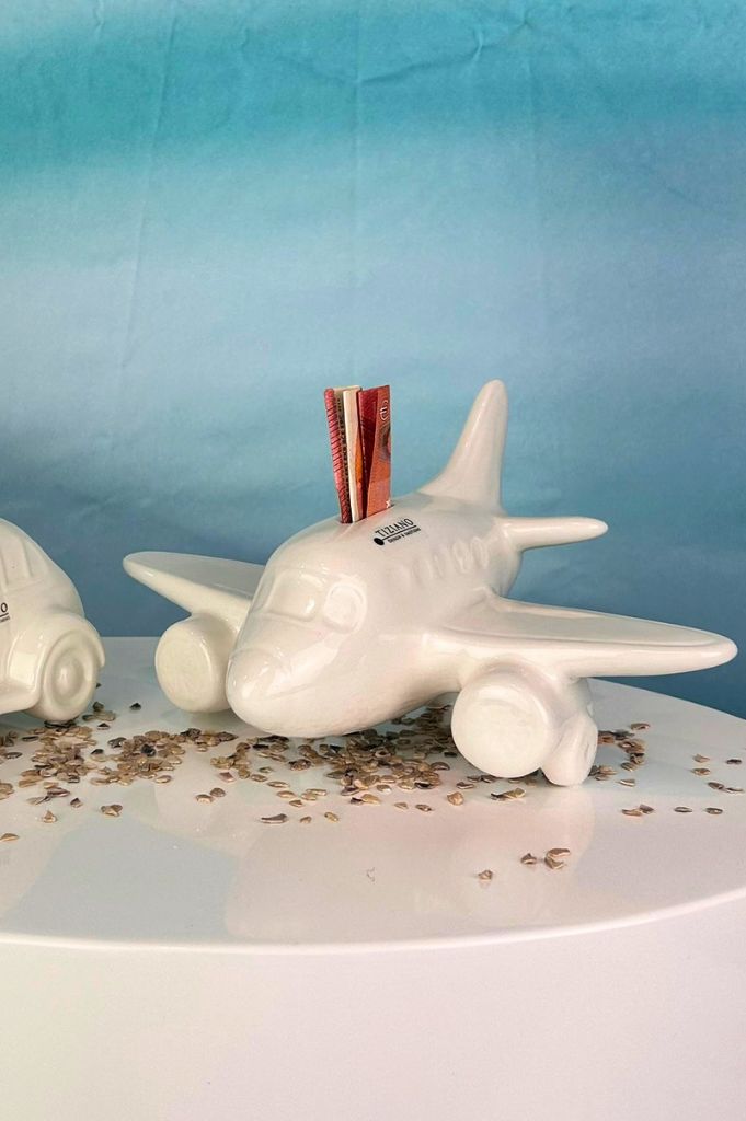 Spardose Flugzeug Soldo 13cm creme