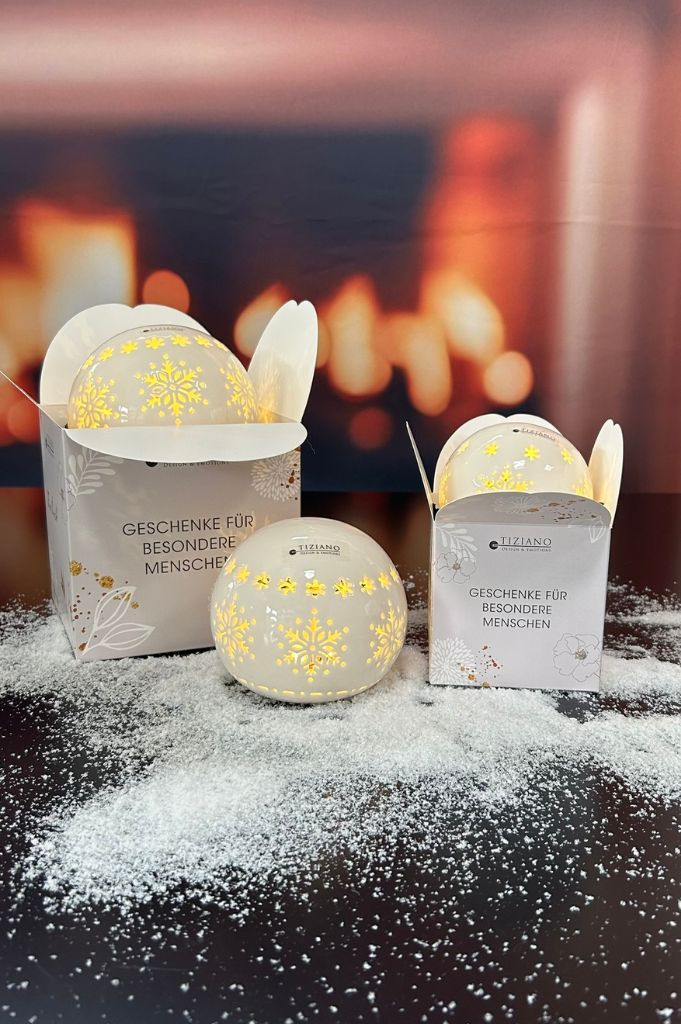 Würfelbox Deko Kugel Splendore LED creme-weiß