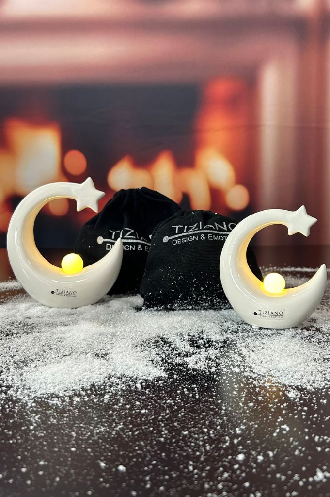 Geschenksäckchen Deko Tondina mit Kugel LED creme-weiß