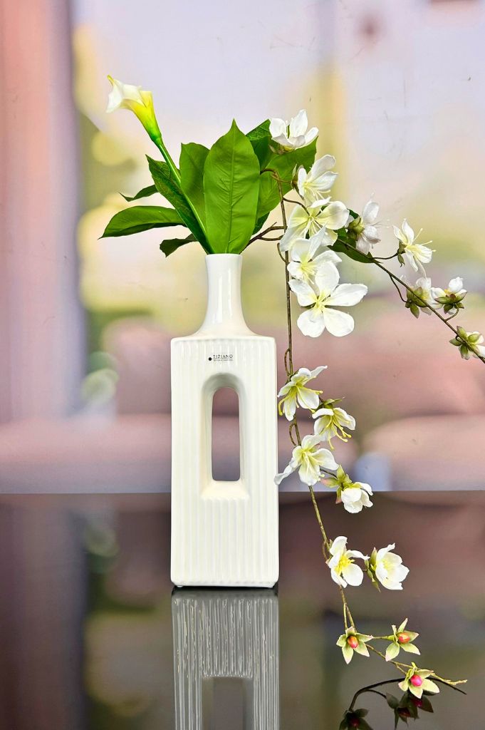Vase Torino 40cm creme-weiß