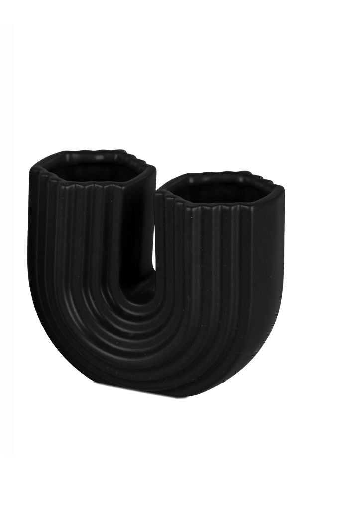 U-Vase Stripes 15cm schwarz & creme-weiß
