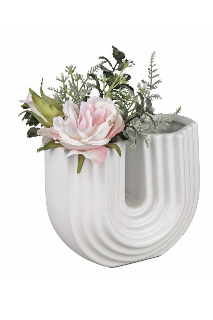 U-Vase Stripes 15cm schwarz & creme-weiß