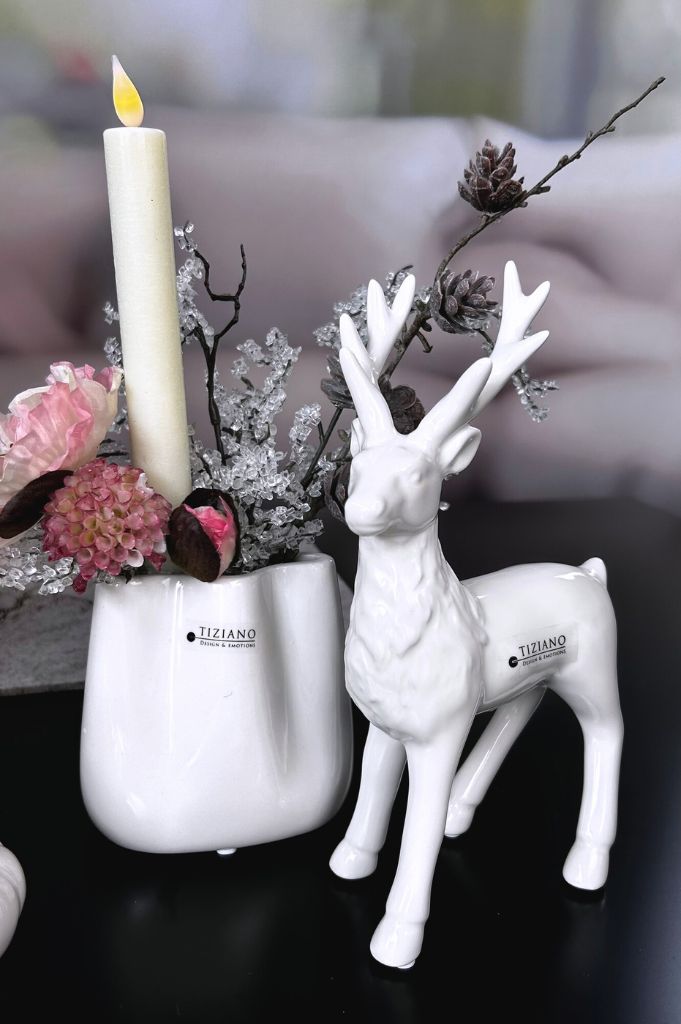 Deko Hirsch Robin stehend creme