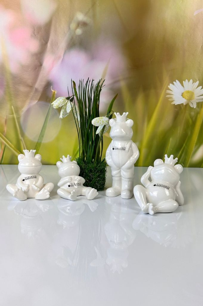 4er Set Deko Froschfamilie Vico creme-weiß