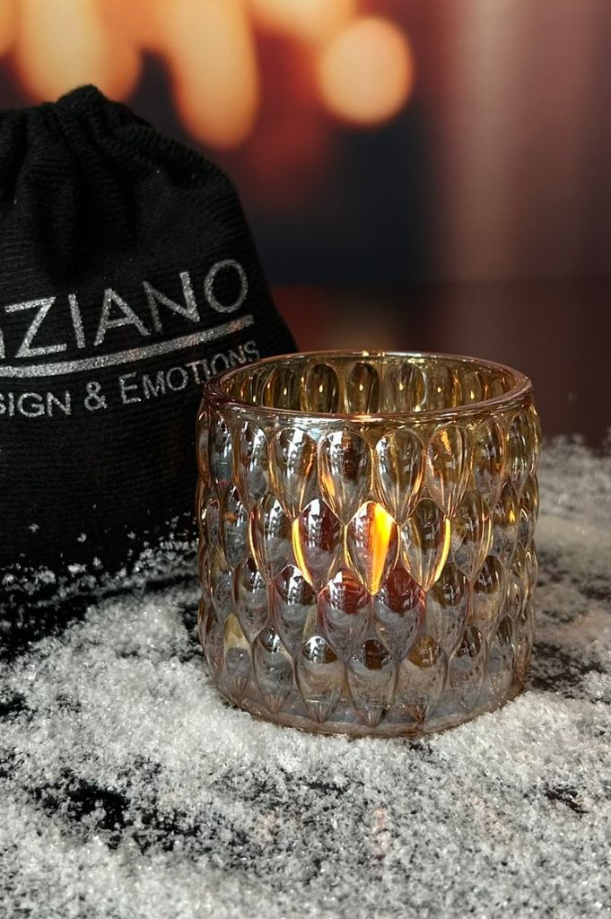 Geschenksäckchen mittel Glas Windlicht Dotty 6,5cm amber