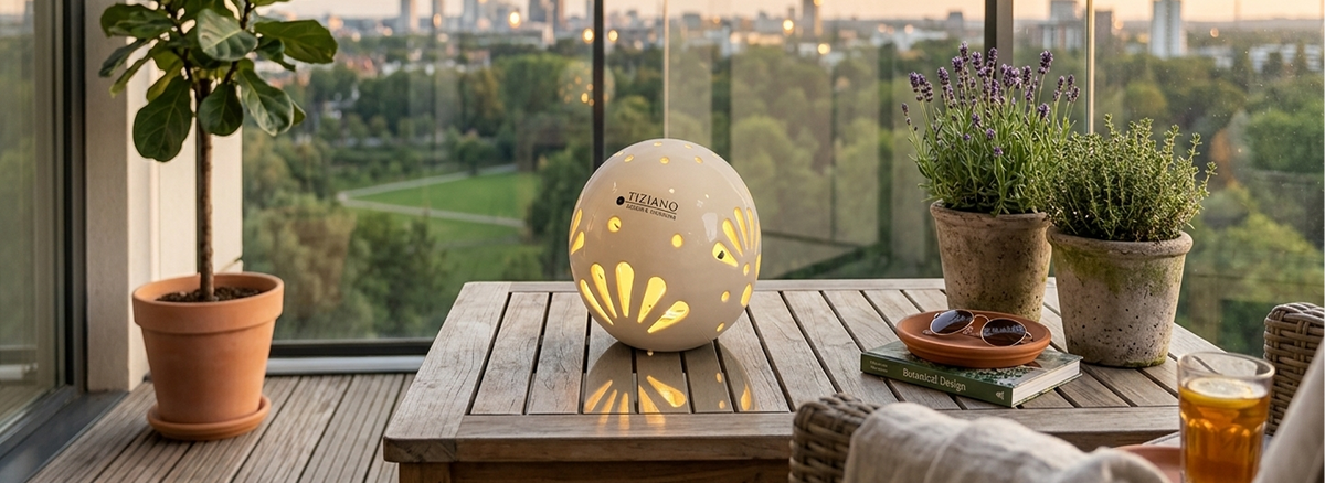 Balkon dekorieren im Frühling mit Keramik und Gefäßen
