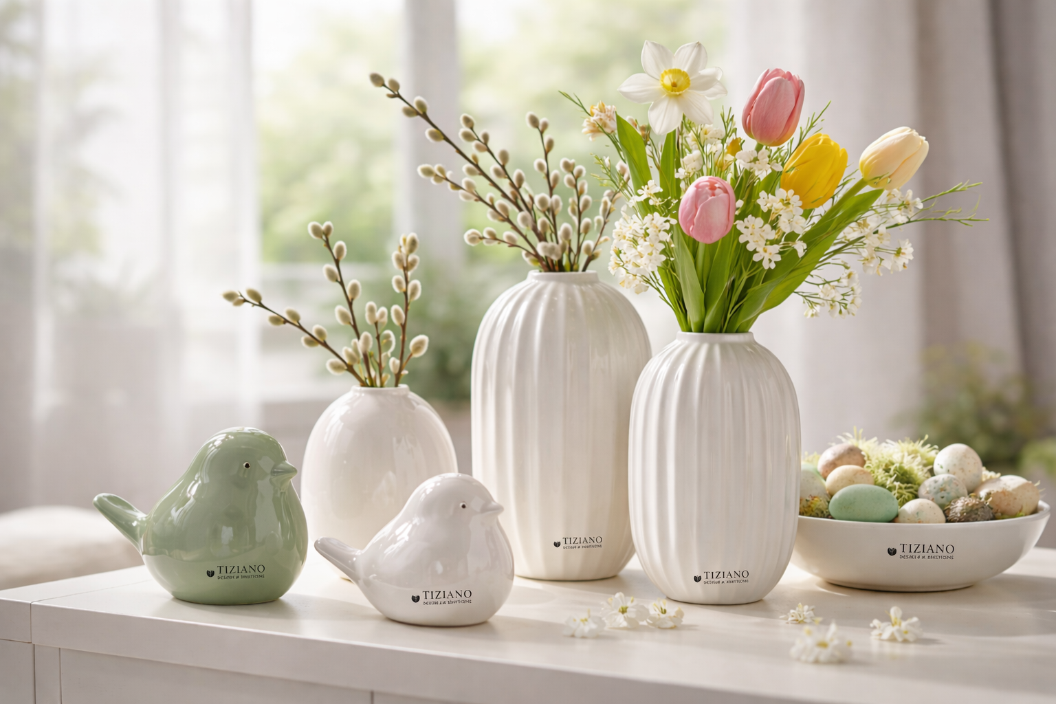 Deko in Creme & Grün