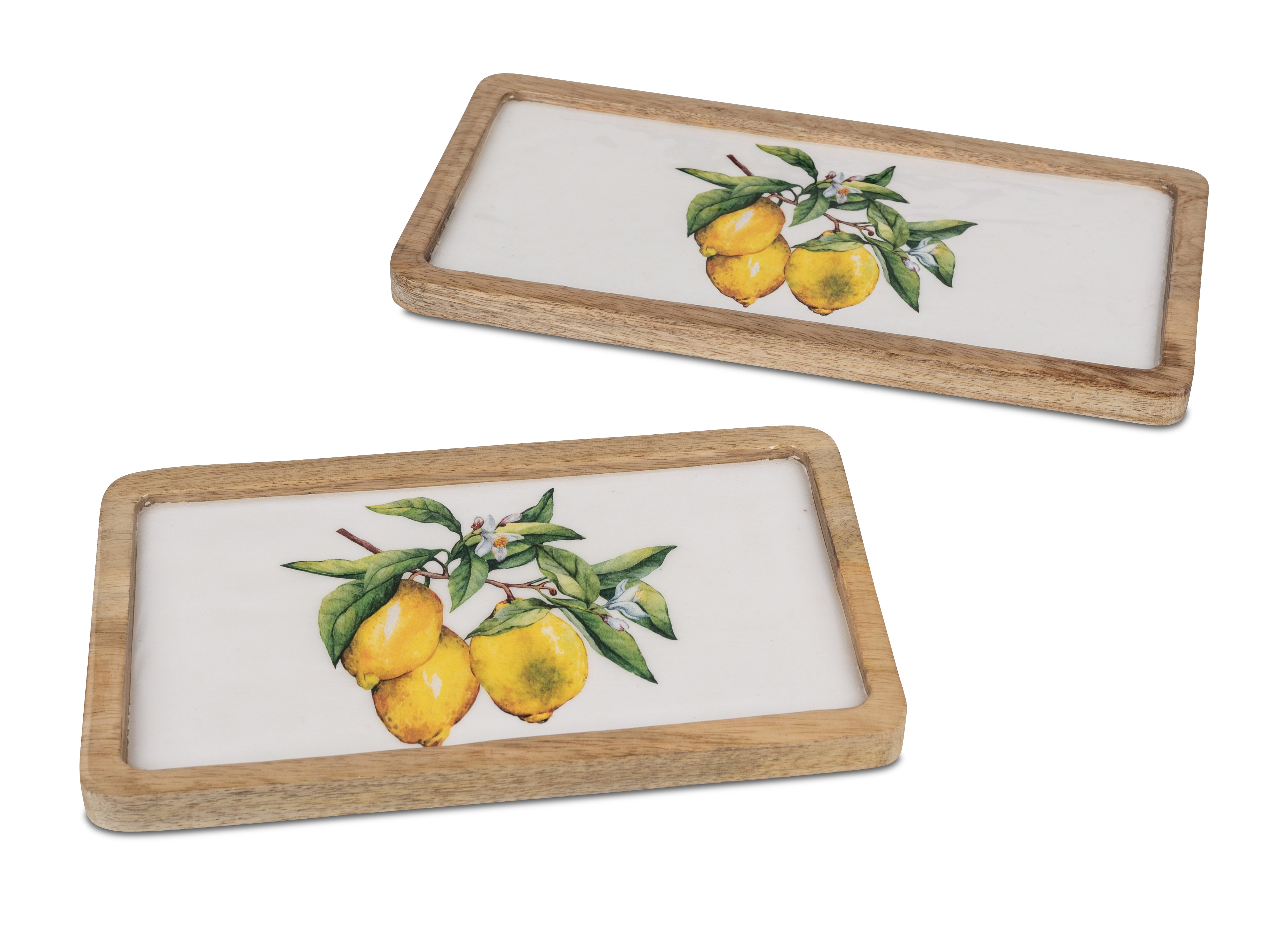Teller eckig Mango-Holz mit Zitronendekor