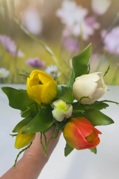 Deko 5er Tulpenbund 30cm gelb-orange-weiß