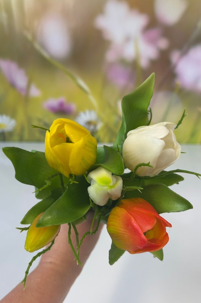 Deko 5er Tulpenbund 30cm gelb-orange-weiß