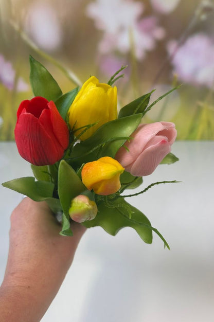 Deko 5er Tulpenbund 30cm gelb-rot-rosa