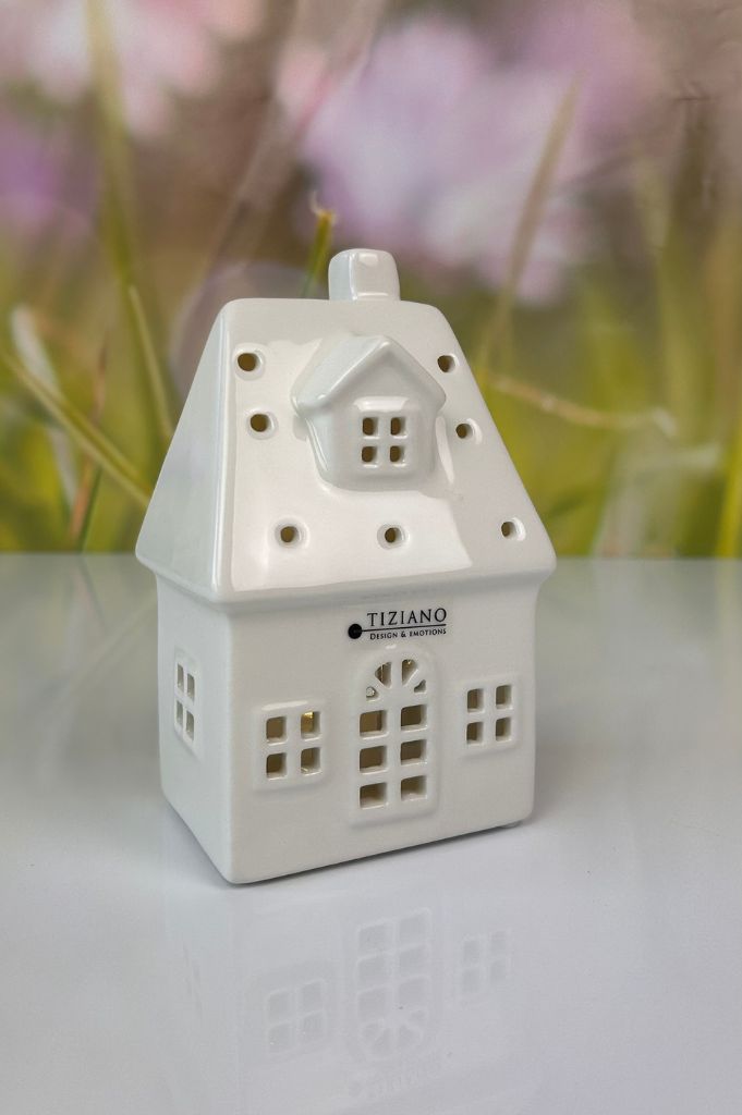 D 8 Deko Teelicht Bauernhaus Corlo 16cm creme-weiß