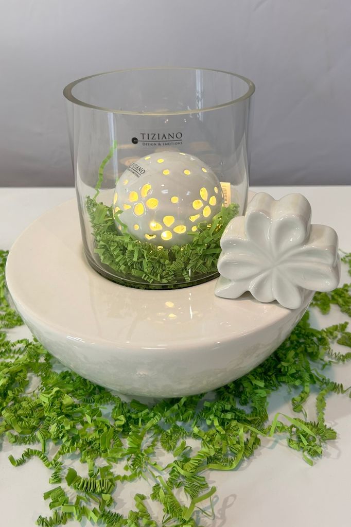 Windlicht Badia creme-weiß mit Laterna Glas klar