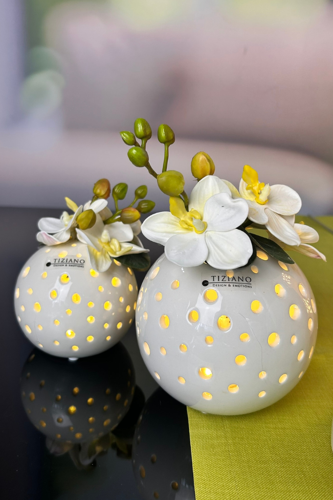Dekoset Lichtkugel Padova 10+12cm mit Orchideendeko