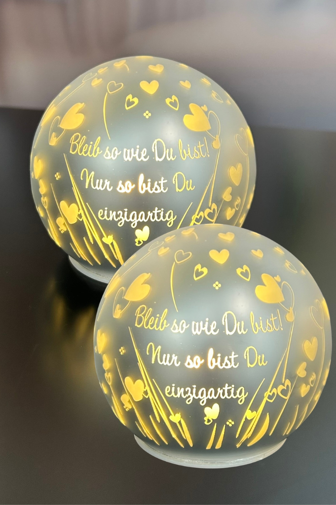2er Set Deko Glaskugel LED Roviano 13cm mit Schrift