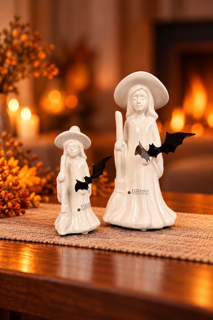 2er Set Hexe Franca 13+21 cm mit Fledermäusen