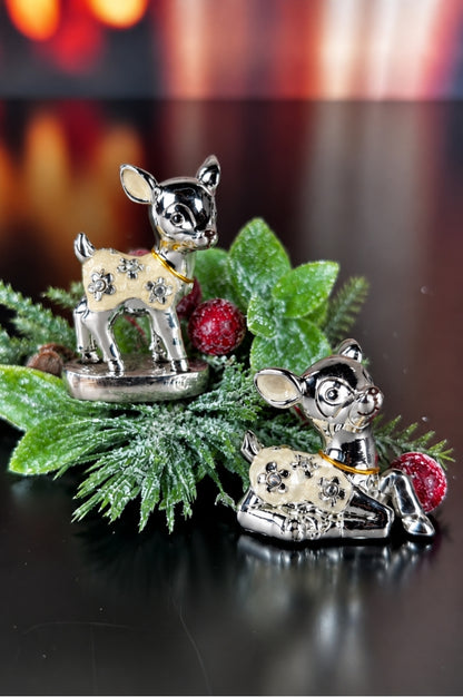 2er Set Deko Reh pearl creme-silber