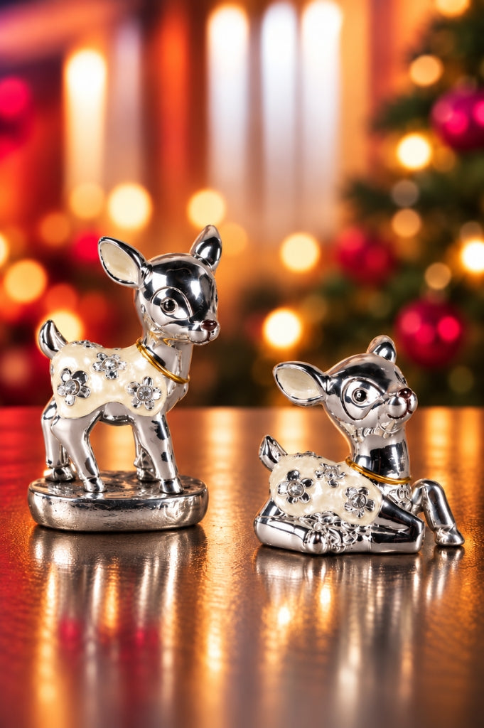 2er Set Deko Reh pearl creme-silber
