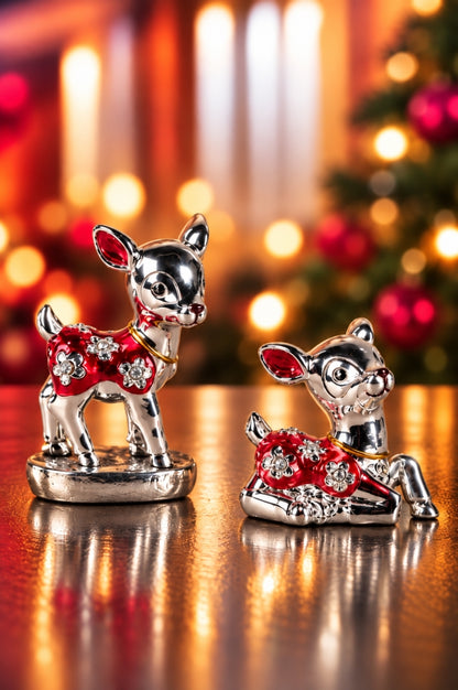 2er Set Deko Reh stehend+liegend pearl rot-silber
