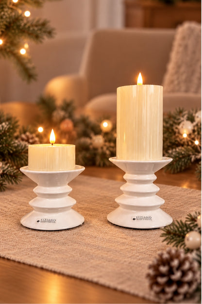 2er Set Kerzenhalter Silandro mit LED Kerzen creme-weiß